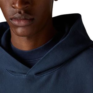 Sudadera con capucha de algodón lavado de alto gramaje, azul marino, de manga larga, tejido suave, estilo casual para hombre, ajuste cómodo, estilo premium - Product Image 3