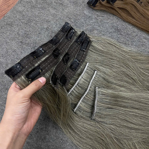 Extensions de cheveux à clipser en cheveux humains du Vietnam, couleur brun et gris chaud, pour personnes âgées, vente en gros, tendance - Product Image 1