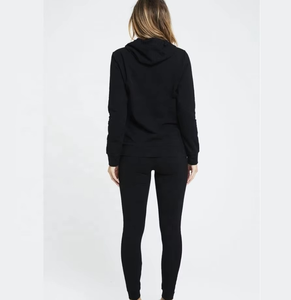 Conjunto Deportivo Negro con Capucha para Mujer, Diseño Sólido de Manga Larga, Sudadera y Pantalones de Corte Casual con Bolsillos Laterales - Product Image 5