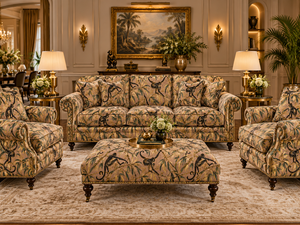 Tissu d'ameublement jacquard tissé motif singe et feuille de bambou beige à motif animal pour canapé, chaise et décoration intérieure - Product Image 1