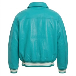 Chaqueta Bomber de Cuero Genuino Turquesa para Hombre, con Cierre, Cuello Camisero, Resistente al Viento, Informal, para Otoño - Product Image 6