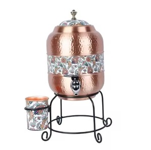 Stylish Enamel Printed Copper Water <b>Dispenser</b> Artistic Water Storage Unit with Tap Perfect for Dining Table and Event Hosting - Product Image 1