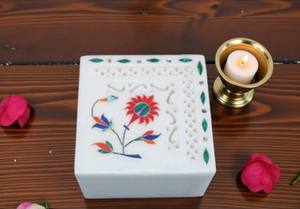 Exportateur en gros de boîtes à bijoux en marbre – Fournisseur de boîtes décoratives en marbre blanc faites à la main avec incrustations de pierres - Product Image 3