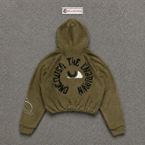 Sweat à capuche vert olive en molleton premium respirant, coupe oversize, décontracté, en coton French Terry, pour l'hiver - Product Image 6