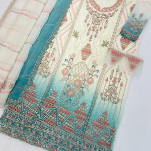 ชุดสาหรี่ผ้าจอร์เจตต์เนื้อหนาสำหรับผู้หญิง ชุดแต่งงานแบบดั้งเดิม ใส่ได้ทุกฤดู - Product Image 1