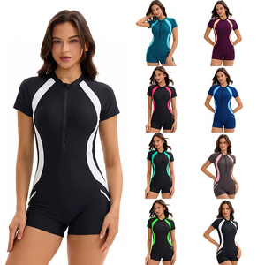 Maillot de bain une pièce pour femme, style boyleg, anti-UV, sans manches, avec fermeture éclair sur le devant, pour le surf et les activités aquatiques en extérieur, color block - Product Image 5