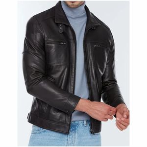 Premium Genuine <b>Sheepskin</b> Bomber Leather <b>Jacket</b> Men Motorcycle Leather <b>Jackets</b> Brown Color Mens Leather Winter <b>Jacket</b> For Men - Product Image 6