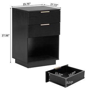 FCH <b>Black</b> P2 Density Wavy Pattern Drawer Front 454070cm Two-Drawer <b>Bedside</b> <b>Cabinet</b> Nightstands - Product Image 4