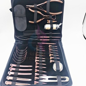 Professional Rose Gold Hair Extension Tools Kit With Bead Opening & Closing Pliers Alligator Clips Needles <b>Crochet</b> <b>Hook</b> & Ring - Product Image 5