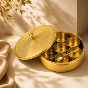 100% Pure Brass Spice Box Customized New Design Brass Spice Box <b>Kitchen</b> <b>Tools</b> And <b>Gadgets</b> Spice Box - Product Image 1