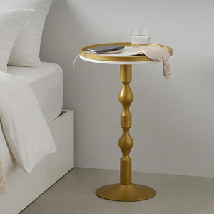Mesa Auxiliar Redonda Industrial, Mesa para Bebidas de Metal Negro y Madera Oscura con Bandeja Superior, Mesa Auxiliar Rústica Estilo Martini para Sala de Estar - Product Image 2