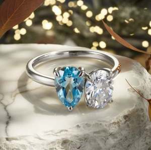 Anillo de compromiso y aniversario de boda Toi Et Moi de lujo con topacio azul y moissanita, plata de ley 925, oro, joyería fina, gema para mujer - Product Image 4