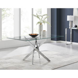 Table à manger de luxe moderne, écologique, durable, avec base en métal et plateau en verre trempé - Product Image 1