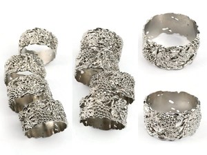 Juego de servilleteros en tono plateado, decoración de mesa de metal vintage, servilleteros florales ornamentados, accesorios para mesa de comedor, estilo francés - Product Image 1