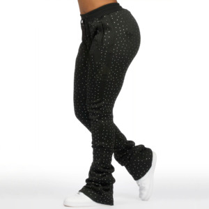 Pantalones deportivos de cintura alta para mujer con logotipo personalizado y pedrería impresa en toda la superficie, pantalones casuales con cordón ajustable para mujer - Product Image 2