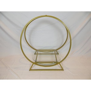 Support à gâteau rond en métal avec plateau en verre, finition dorée, présentoir décoratif de forme circulaire - Product Image 4