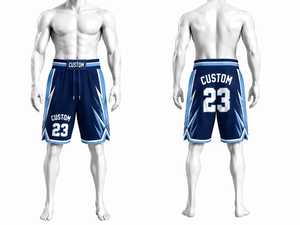 Shorts de basketball personnalisés pour hommes, bleu et blanc, imprimé géométrique, séchage rapide, taille à cordon, longueur mi-cuisse, style Bermuda, vêtements de sport décontractés - Product Image 1
