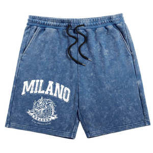 Pantalones cortos Bermuda informales para hombre con estampado gráfico de letras, efecto desgastado, cintura con cordón y bolsillos - Product Image 3