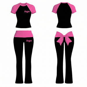 2026 Fashion Trendy Women's Sets <b>Back</b> Big Bow Two Piece Set Women Clothing Raglan Sleeve Flare Pants Sporty Sets for Women - Product Image 4