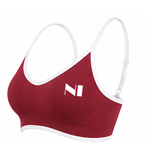 Women's Maroon Sports Bra <b>White</b> Contrast Binding Scoop Neck Spaghetti Strap Medium Support Yoga <b>Top</b> Breathable Seamless Design - Product Image 5