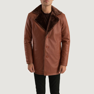 Professional Manufacturer <b>Men's</b> <b>Long</b> Sleeve Leather Trench Coat Covered Button Closure Breathable Eco-Friendly Outerwear OEM - Product Image 1