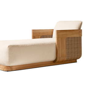 Elegante Tumbona de Madera de Teca Sólida de Estilo Tropical para Exteriores con Panel de Ratán Tejido, Muebles Premium para Villa o Resort Junto a la Piscina - Product Image 6