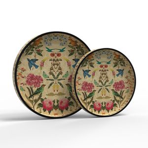 Handcrafted Round Wooden Serving Tray Set of 2 Floral & <b>Bird</b> Design Dinner Serving <b>Platter</b> Available At Best and Lowest Price - Product Image 1
