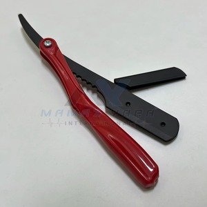 Rasoir professionnel pliant à lame droite pour barbier, manche en plastique rouge, acier inoxydable, verrouillage pivotant, lame unique, shavette - Product Image 4