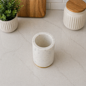 White <b>Marble</b> Round Storage <b>Jar</b> with Gold Base Handmade Luxury Bathroom Organizer Holder for Cotton Swabs and Accessories - Product Image 3