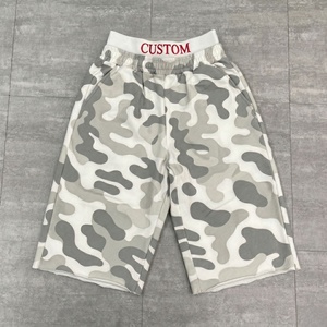 Custom 100% Cotton Mid Waist Flock Print Hot Shorts Hip Hop Drawstring Closure Applique Patch Embroidery Gemstone Men's Shorts - Product Image 3