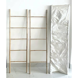 Échelle en bambou chic à 3-6 marches, porte-serviettes et porte-plaids esthétique moderne avec support pour plantes, naturel et fait main - Product Image 1