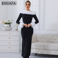 Robe longue tissée sur mesure pour femme, éco-responsable, avec patchwork en fourrure, col diagonal élégant et manches longues