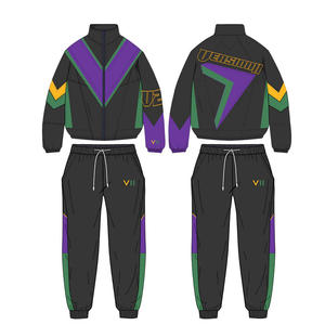 ชุดวอร์มฮิปฮอปสไตล์วินเทจยุค 90 แบบมีฮู้ดสำหรับผู้ชาย ชุดลำลองกันลม สีสันตัดกัน สองชิ้น เสื้อและกางเกงจ็อกเกอร์ - Product Image 5