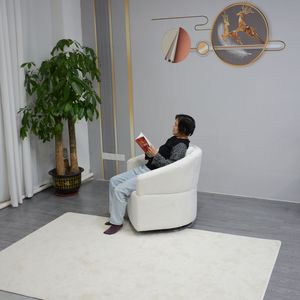 Fauteuil pivotant moderne à 360 degrés, dossier haut, en velours beige, avec accoudoirs ronds pour salon - Product Image 4
