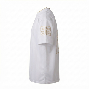 Maillot de football américain blanc et or personnalisé, brodé, vente en gros, pour hommes, manches courtes, vêtements de sport, uniforme d'équipe, impression vierge - Product Image 2