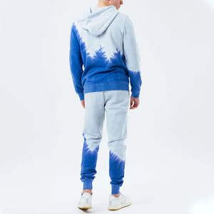 Conjunto deportivo informal para hombre con sudadera con capucha y pantalones jogger con estampado tie-dye azul y blanco - Product Image 6