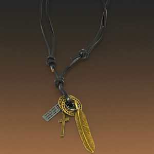 Wanderer's Faith Brass Gold 2.3-Inch Stainless Steel Pendant with Pearl Number Design & Adjustable Leather <b>Rope</b> for Men - Product Image 2