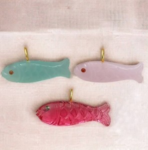 <b>Ruby</b> Quartz Hand Carved 21x11 MM Fish Charms Pendant - Gold Plated Bail Pendant - Handmade Carving Animal Jewelry - Product Image 4