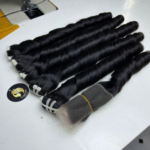 Vente en gros de cheveux bruts vietnamiens doux de haute qualité Machine de trame bouclée noire à double tirage - Product Image 4