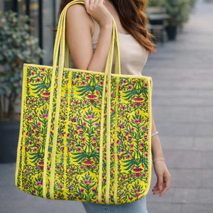 Bolso Tote Acolchado de Algodón con Estampado Floral para Mujer, con Logotipo Personalizado, Cierre Abierto, Lavable, para Verano, Invierno y Primavera, Venta al Por Mayor - Product Image 1