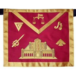 ผ้ากันเปื้อนพิธีกรรมสก็อตติชริท ระดับ 16 สีแดง ขอบลายมัวร์สีทอง ปักด้วยเครื่องจักรและปักมือ  ตกแต่งด้วยผ้ามัวร์สีดำคุณภาพพรีเมียม - Product Image 1
