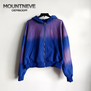 MOUNTNEVE Unisex Zipper Hoodie Gradient Color Dip Dye 100% Cotton French Terry Casual Autumn Knitted <b>Sweatshirt</b> - Product Image 1