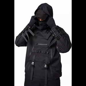 Veste imperméable à capuche pour homme, noire, coupe ample, avec poches, pour l'hiver et les activités de plein air - Product Image 5