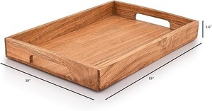 Juego de bandejas cuadradas de madera de nogal premium, artesanal, estilo Art Deco, para servir té, café y alimentos, con asas recortadas, decoración otomana - Product Image 6