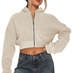 Custom Womens <b>Cropped</b> Full <b>Zip</b> Hoodie Regular Fit Hooded Sweatshirt Casual Streetwear Fleece 65% Cotton/35% Polyester Quick Dry - Product Image 1