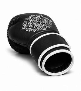 Guantes de Boxeo de Cuero Negro con Estampado de Mandala Plateado, Cierre de Velcro, Unisex, para Entrenamiento de Artes Marciales - Product Image 4