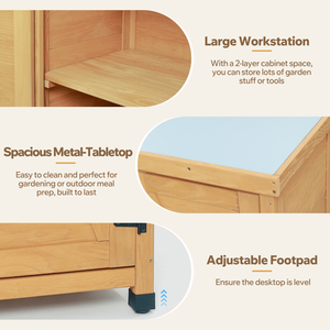 Outdoor Patio Potting Bench with Storage Cabinet and Metal Table Top <b>Work</b> <b>Station</b> Table - Product Image 5