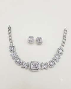 Exquisite Butterfly Link American Diamond Collar Necklace Set With Stud Earrings Designer <b>Costume</b> <b>Jewelry</b> Set For Women Supplier - Product Image 1