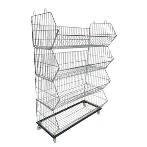 ชั้นวางสินค้าแบบตะกร้าลวดเหล็กแข็งแรงทนทาน พร้อมล้อเลื่อน สำหรับร้านค้าปลีก ซูเปอร์มาร์เก็ต และร้านค้าแบบป๊อปอัพ - Product Image 2