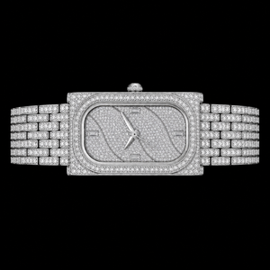 Montre de luxe pour femme avec diamants, cadran rond 30 mm, mouvement à quartz analogique, boîtier en cristal saphir, style « Iced Out » argenté - Product Image 2
